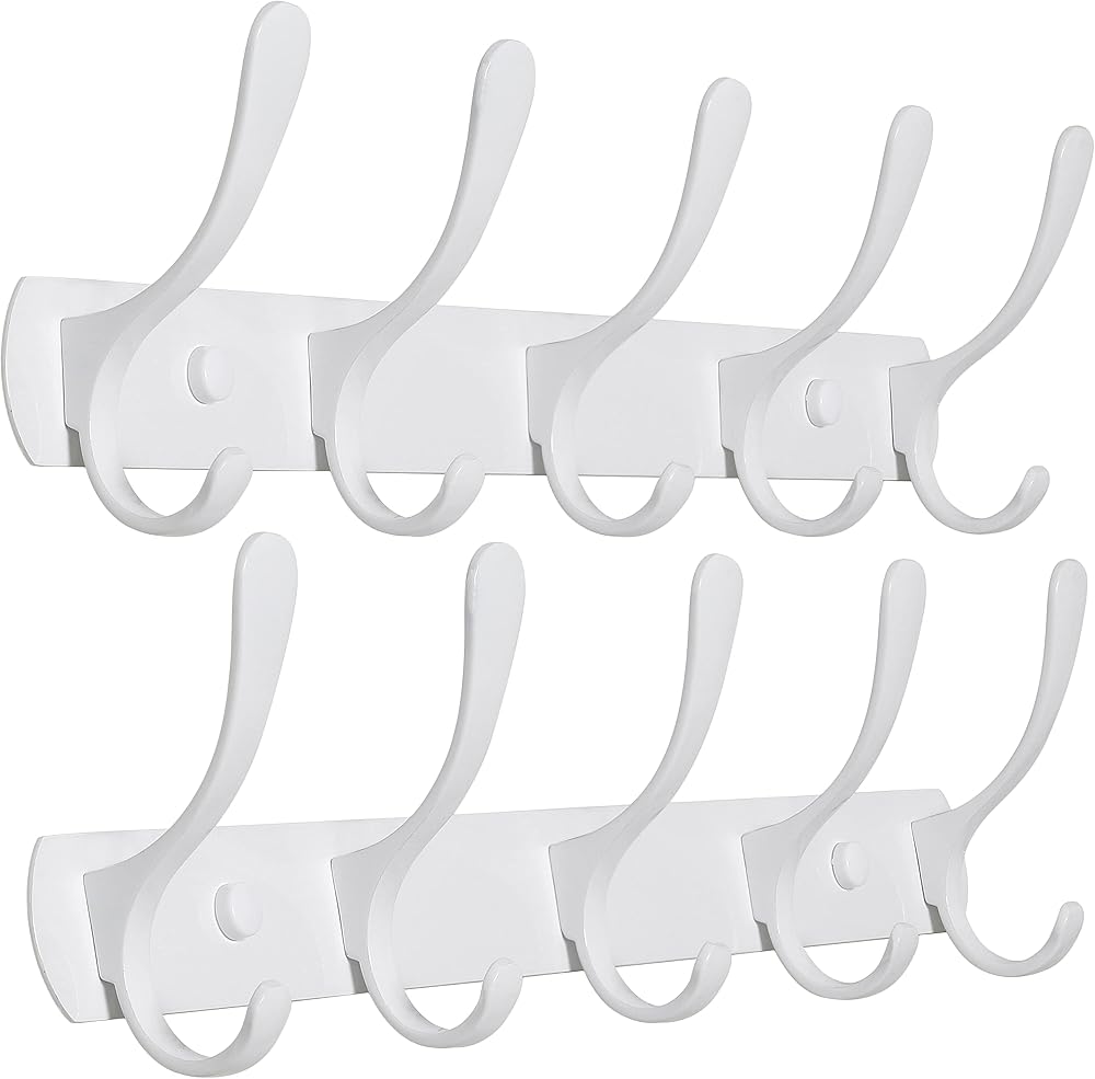 SKOLOO Modern Wall Coat Rack 5 Hooks Pack of 2 White Metal