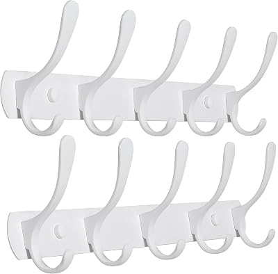 SKOLOO Modern Wall Coat Rack 5 Hooks Pack of 2 White Metal