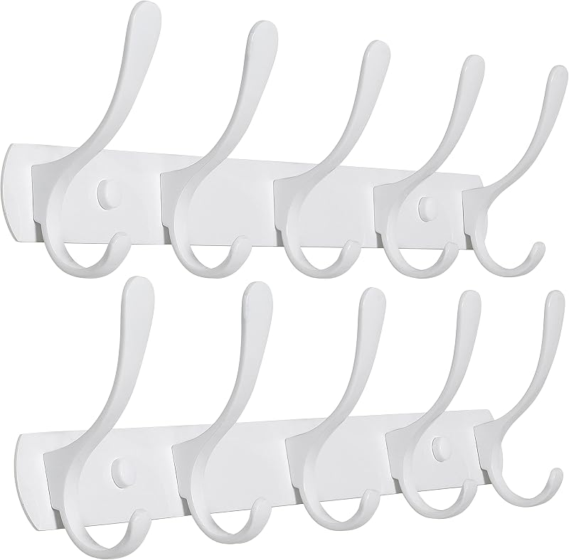 SKOLOO Modern Wall Coat Rack 5 Hooks Pack of 2 White Metal
