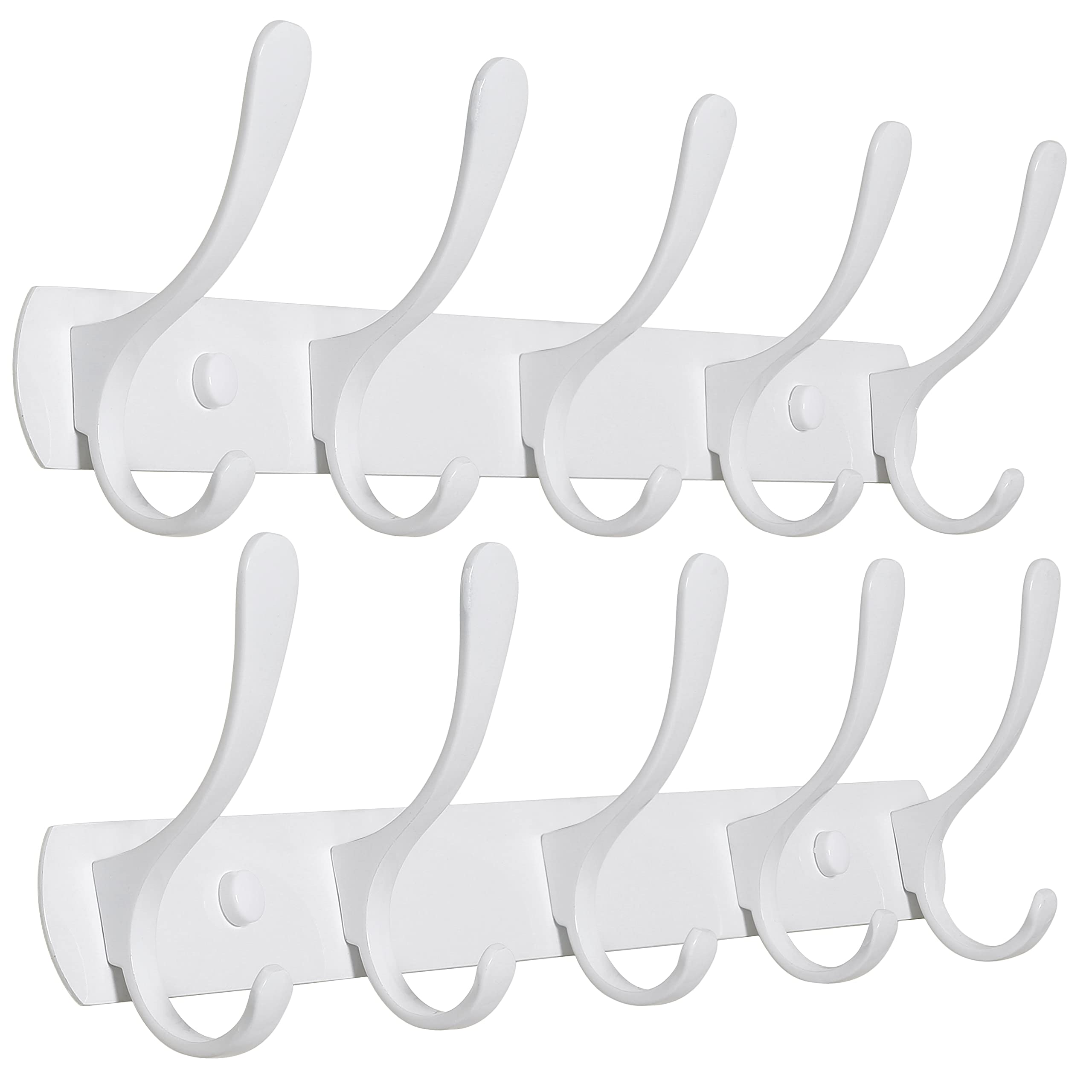 SKOLOO Modern Metal Coat Rack Wall Mount with 5 Hooks, Pack of 2, Sturdy Wall Coat Hooks for Hanging Coats, Jacket, Clothes, Hat, White