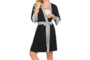 Women's Postpartum Maternity Robe Color Block Nursing Gown Loose Comfy Breastfeeding Dress Bathrobes Sleepwear