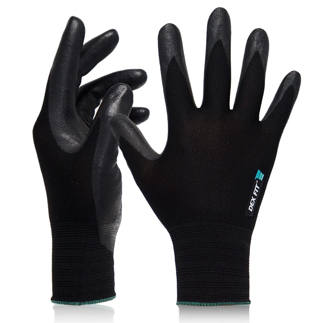 DEX FIT Prime Nitrile Work Gloves FN331, 3D-Comfort Fit, Non-Slip Grip, Durable, Thin, Lightweight & Cool, Touchscreen Compatible, Black 7 (S) 1 Pair — image 1