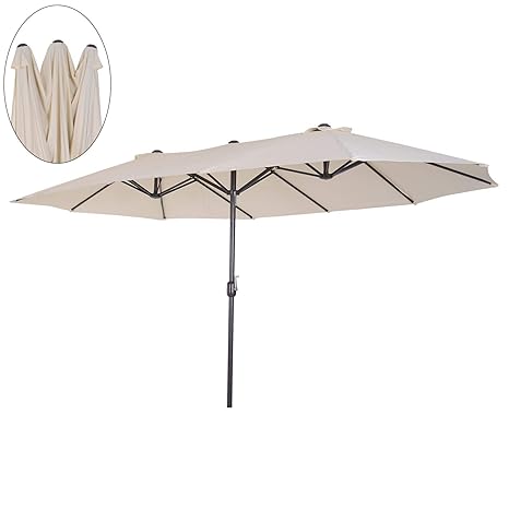 Outsunny Sonnenschirm Gartenschirm Marktschirm Doppelsonnenschirm Terrassenschirm mit Handkurbel Oval Metall + Polyester Crem