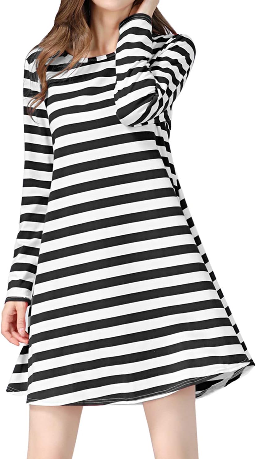 lymanchi Women Long Sleeve Christmas Dresses Stripe Elk Casual Flowy Long Tunics