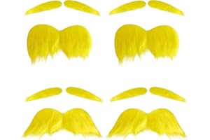 Moonlight Miles 4Pcs Yellow Mustache and Eyebrows Set,Funny Fake Beard Costume Accessories for Kids Adults