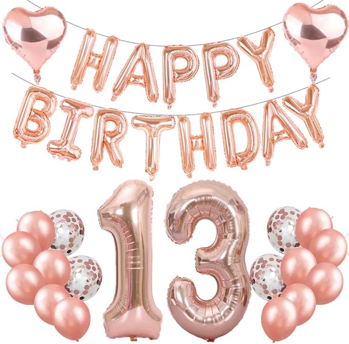 13e Anniversaire Pour Fille Ballons Or Rose Decoration Danniversaire Or Rose 13 Ans Banniere Happy Birthday Decorations Cuisine Et Maison Lawawarenesssociety In
