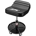 Performance Tool W85020 Tractor Creeper Rolling Work Seat with Storage Tray for Mechanic Garages and Workshops, Black, 24-inch Height