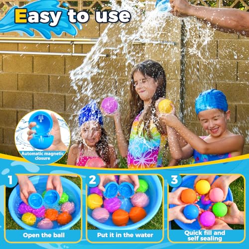 KOKODI 16PCS Reusable Water Balloons for Kids Ages 3-14, Self Sealing Magnetic Water Bombs for Pool & Beach, Quickly Fill Refillable Silicone Water Balls Fight Toys for Summer Outdoor Games