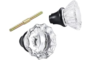 Newliplace Glass Door Knobs Replacement Set, Vintage Crystal Door Knobs for Replacing Broken Old Antique Lock Sets on Interior Door, Matte Black Finish