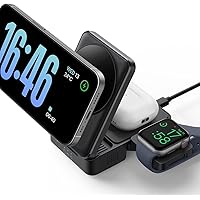 Lamicall 3 in 1 Charging Station for Apple - Foldable Portable Wireless Charger Stand for MagSafe, Charger Station+20W Power 