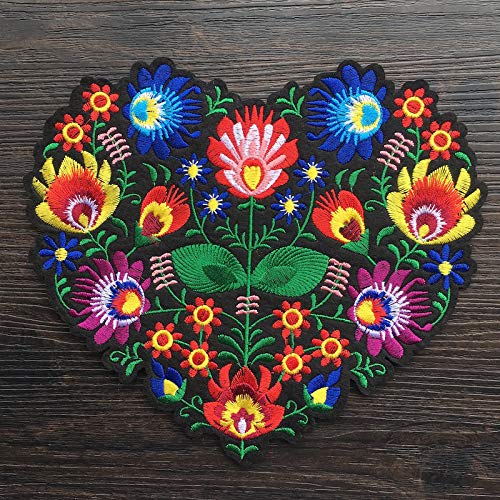 Embroidered Color of National Style Heart - 8.27 inch x 7.08 inch - Embroidered Iron On or Sew On Patch (Color 1)