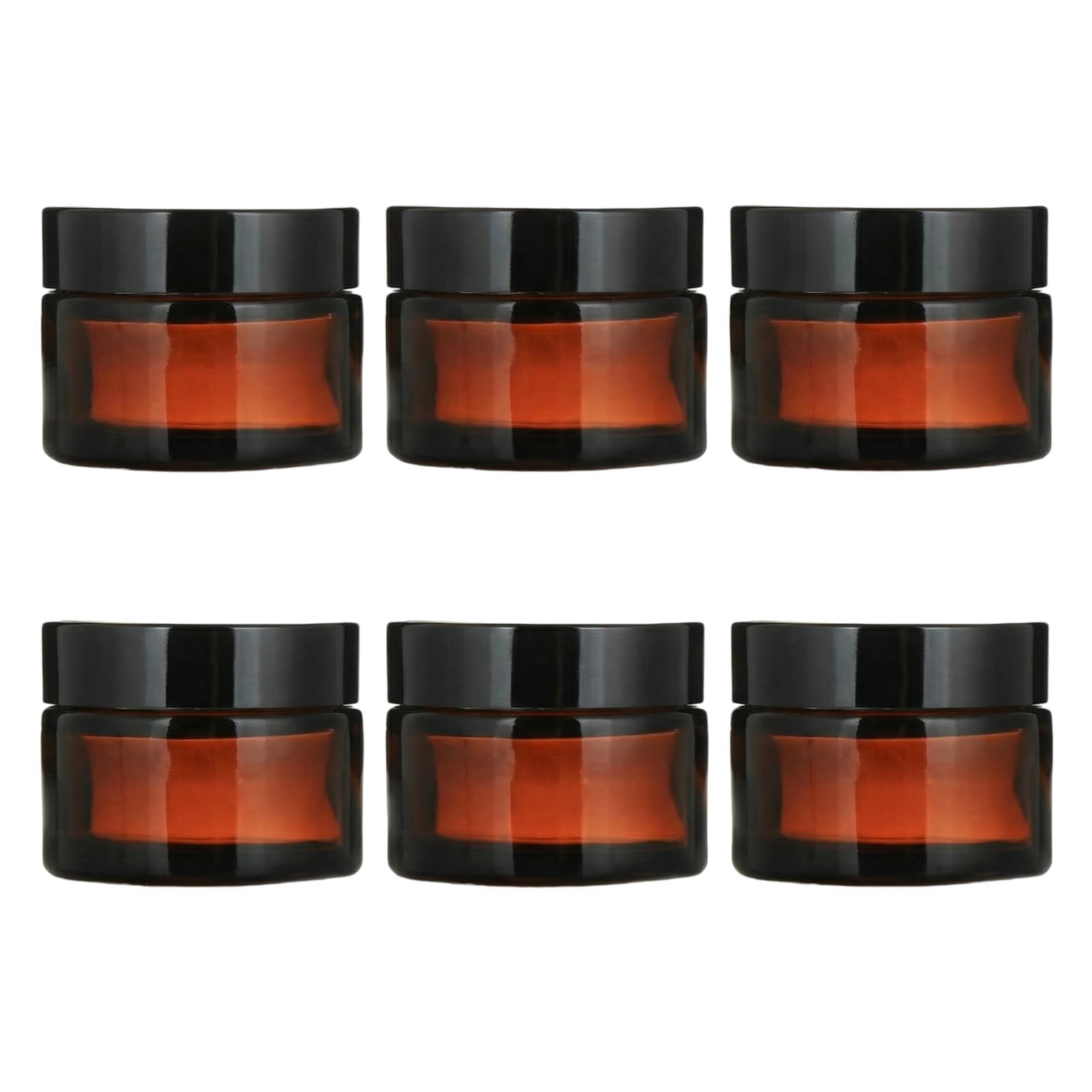VASANA 6PCS Amber Glass Cosmetics Jars with White Inner Liners and black Lids Perfect Lotion Container for cosmetics and Face cream Lotion Lip Balm Storage Jars