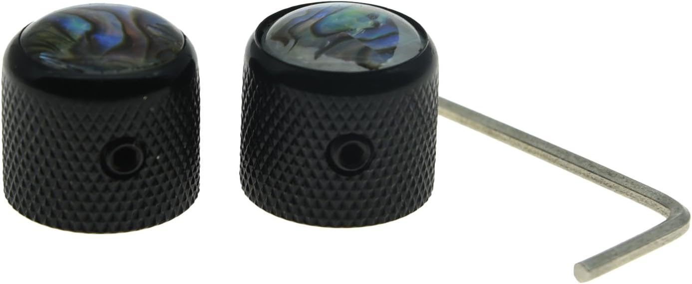 KAISH Black Set of 2 Abalone Top Guitar Knobs Dome Knobs Bass Knob with Set Screw for Tele/Telecaster - Image 3
