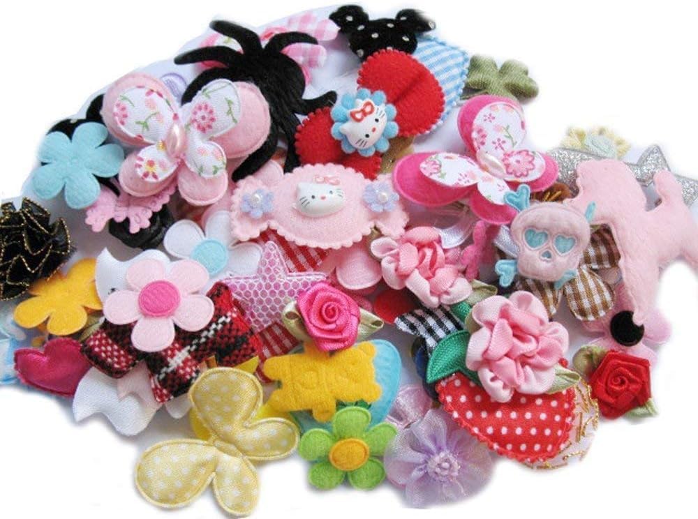 YYCRAFT 120 Assorted Fabric Applique Scrapbooking Ribbon Flowers Bows Embellishment Sewing Craft Wedding Ornament