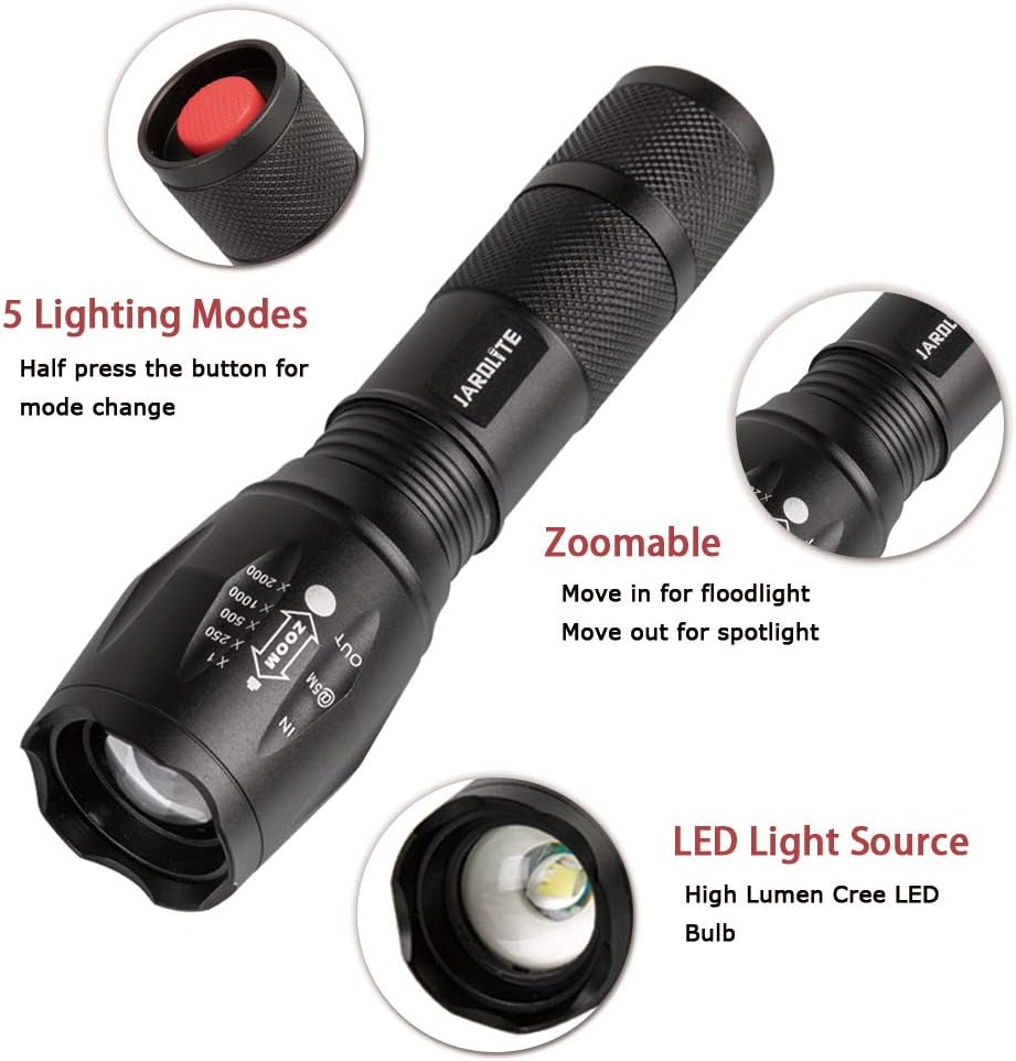 LED Emergency Handheld Flashlight with Adjustable Focus, Water Resistant, 5 Modes, Best Tactical Flashlight for Emergency, Camping and Fishing, 2 Pack - - 