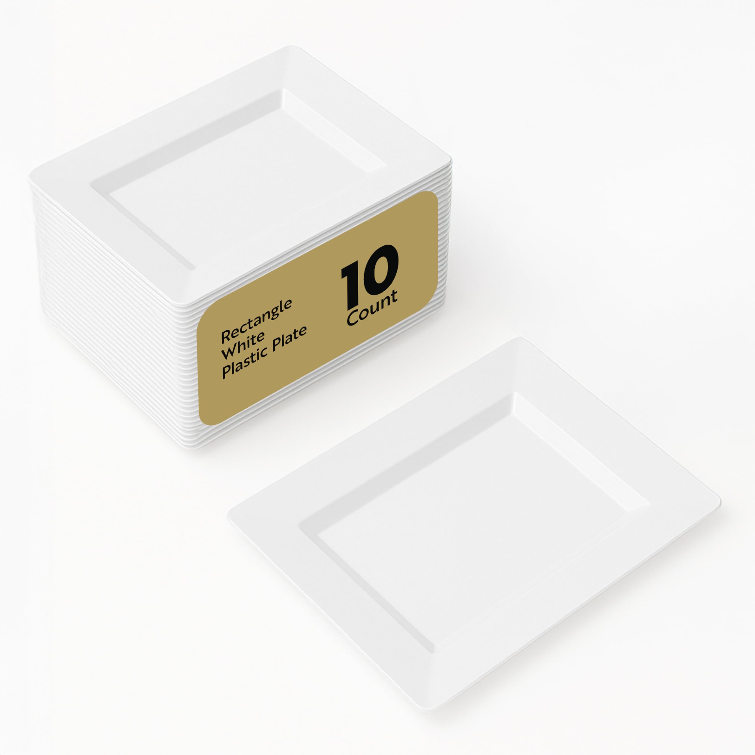 Photo 1 of Restaurantware Moderna 7.5 x 5.3 Inch Premium Disposable Plates 10 Rectangular Plastic Plates For Parties - Durable Heavy-duty White Plastic Dinner Plates For Warm And Cold Foods