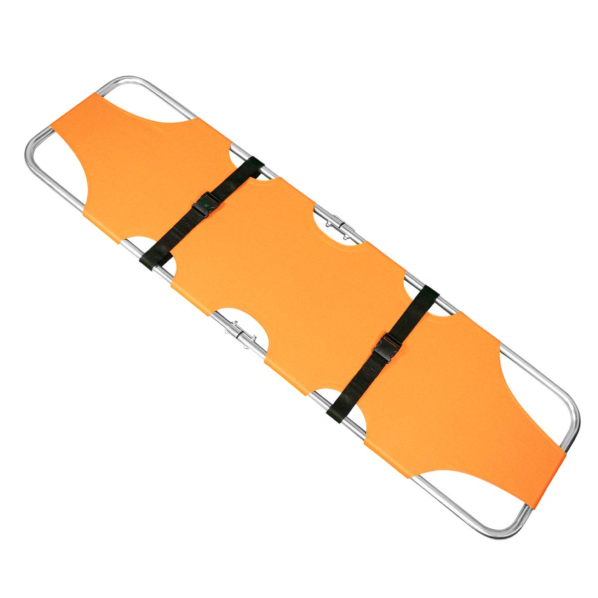 LINE2design Medical Emergency Flat Folding Portable Stretcher with Two Steel Bars - EMT Backboard Ambulance Stretcher Lightweight Heavy Duty Travel Size Patient Transport - Orange