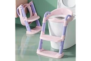 JOYINGBABY Potty Training Seat Toilet Seat for Toddler Potty Chair with Step Stool Ladder Collapsible Anti-Slip Foldable Toilet Training Seat with Adjustable Step Stool for Kids Boys and Girls Pink