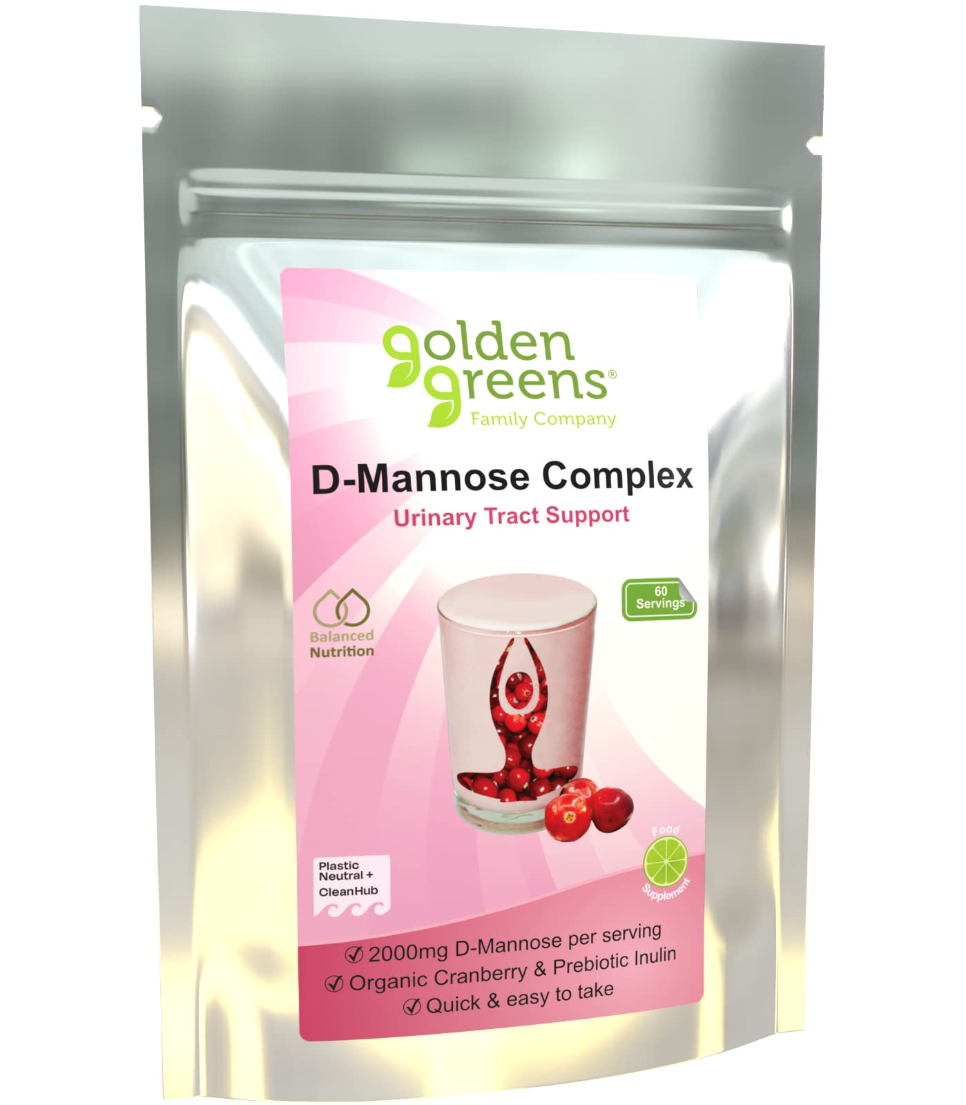 Golden Greens DMannose Complex with Organic Cranberry 60 Servings, 1 Count