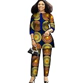 XIAOHUAGUA African Suits for Women Print Wax Plus Size 2 Piece Outfits Top and Pants Sets Fashion Women in African Clothing