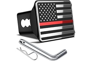 OGYE Heavy American Flag Metal Trailer Hitch Cover for 2 Inch Receivers (with Trailer Hitch Pin & Clip),Chrome&Thin Red Line