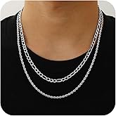 Lydow Layered Stainless Steel Chain Necklaces for Men Boys, 2Pcs Cuban Link/Rope/Herringbone Chains Jewelry Gifts, 16 "/18 ", 18 "/20 ", 20 "/22 ", 22 "/24 "