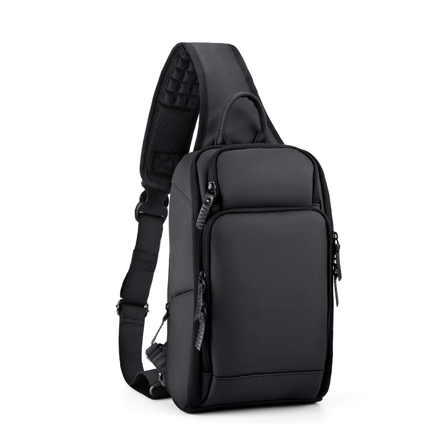 FANDARE Men Sling Bag Chest Pack with USB Crossbody Bag One Strap Backpack Large Capacity Shoulder Bag Chest Bag for Travel Cycling Camping Hiking Waterproof Polyester Black