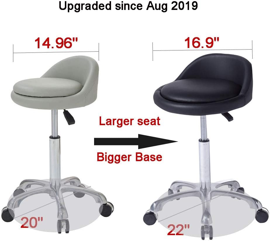 FRNIAMC Upgraded Salon Stool Adjustable Height Hydraulic Rolling Swivel Stool Chair with Wheels with Backrest for Tattoo Facial Massage Spa Medical Shop Home Office (Black): Kitchen & Dining