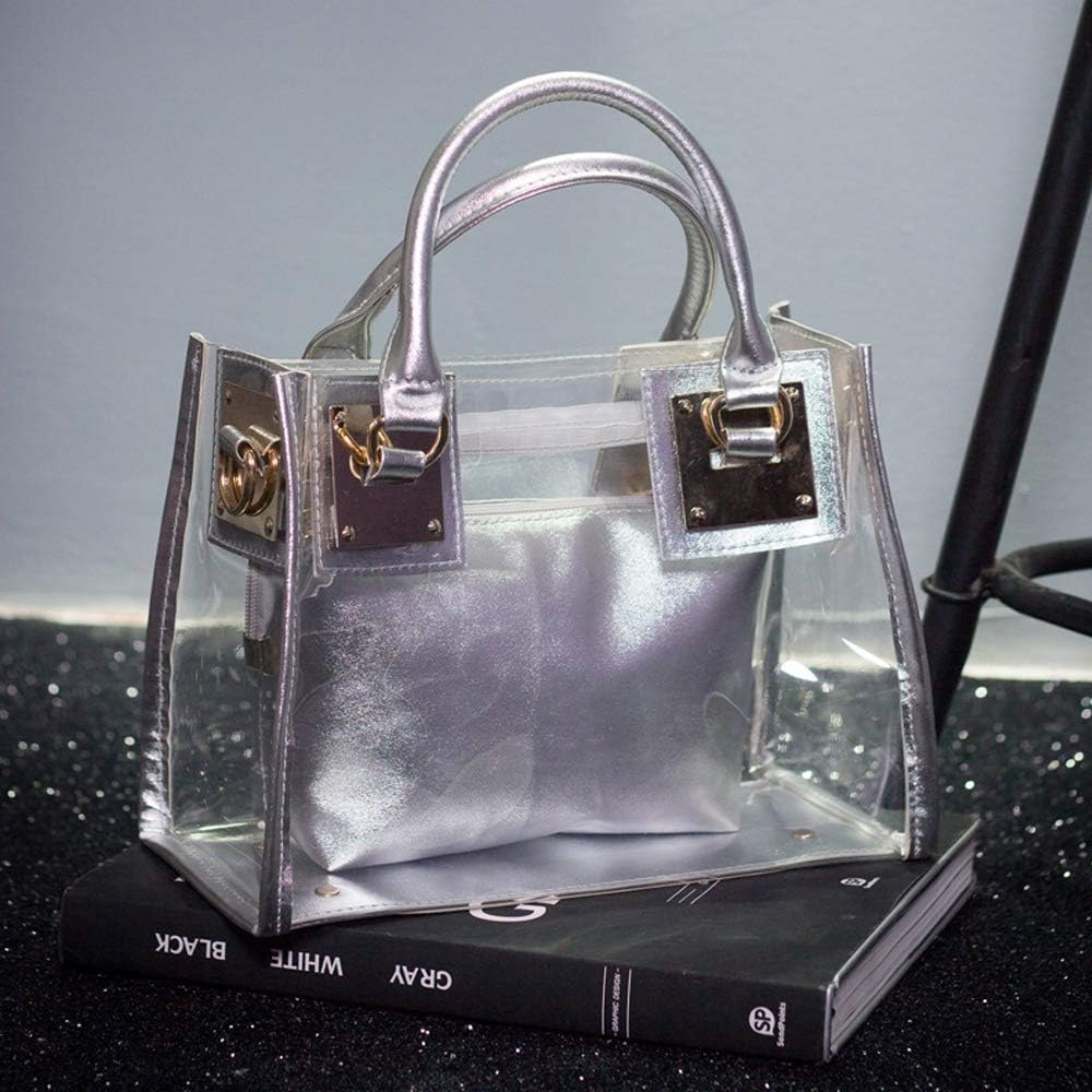 Segater® Clear Crossbody Handbags,Women's Small Tote Beach Bag Fashion Clear Jelly Handbag Top Handle Shoulder Bag Silver Transparent Purse - Image 4