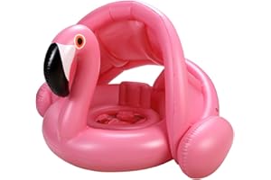 IEFOAH Baby Pool Float with Canopy,Flamingo Inflatable Swimming Ring,Infant Pool Floaties Sunshade Toys for Baby Girls Boys Toddlers Pink
