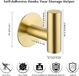 YUET Brushed Brass Self-Adhesive 2 Pcs Towel Hooks SUS 304 Stainless Steel view 4