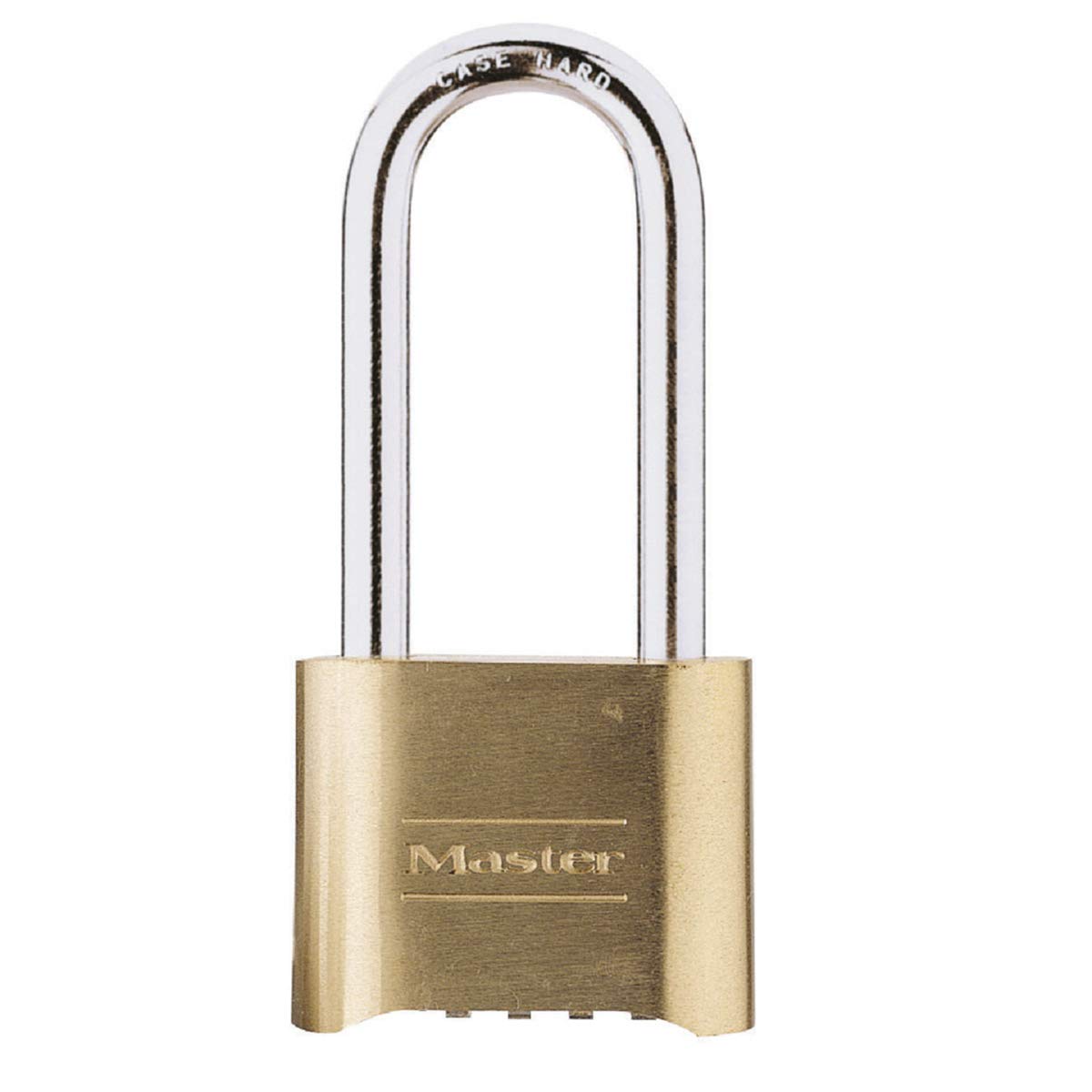 Master Lock 175EURDLH Certified Combination Padlock with Solid Zinc Body with Brass Finish with Long Shackle, Gold, 10,7 x 5,1 x 2,4 cm