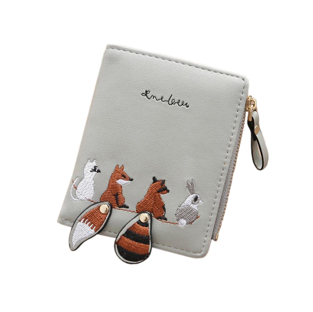 Diyafas Lovely Women's Wallet PU Leather Short Zip Coin Purse Small Lady Card Holder Billfold Case, Free, Grey