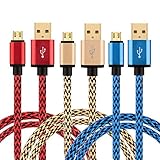 Galaxy S7/S6 Charger, 3 Pack 6Ft Perfect for Family Long Braided Fast Micro USB 2.0 A to Micro B Android Charging Cable for Samsung Galaxy S7 S6 Edge,Note 4 5,LG G3 G4,HTC,Nexus,More (Red/Gold/Blue)
