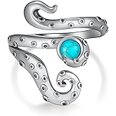 TYSO Octopus Ring 925 Sterling Silver Tentacle Ring Moonstone/Opal/Obsidian/turquoise Adjustable Ocean Rings Jewelry Gift for Women