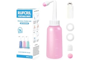 RUFCRIL Mini Peri Bottle, 350ml Portable Travel Bidet with Extra Ring and Carry Bag, TPE Material for High Temperature Resist