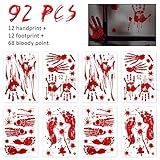 iTech More Halloween Decorations Horror Bloody Handprint &Footprint Stickers Window Decals Wall Stickers Decor for Vampire Zombie Party Decorations Supplies 8 Sheets（92 Pcs）