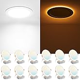Amico 12 Pack 8 Inch 5CCT LED Recessed Ceiling Light with Night Light, 2700K/3000K/3500K/4000K/5000K Selectable Ultra-Thin Recessed Lighting, 18W=120W, 1600LM, Dimmable Canless Wafer Downlight ETL&FCC