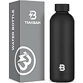 Insulated Water Bottle with Lid, 17 oz Reusable Leak-Proof Metal Stainless Steel Water Bottles for Travel, Sports, Gym, Outdoor (Black)