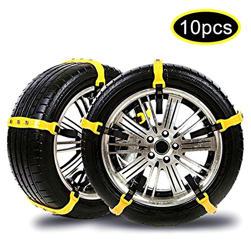 Besteamer Snow Chains Car Anti Slip Tire Chains Adjustable Anti-Skid Chains Car Tire Snow Chains Fits for Most Car/SUV/Truck-Set of 10 Width 185-295mm/7.2-11.6'' (Yellow) - Thumbnail 7