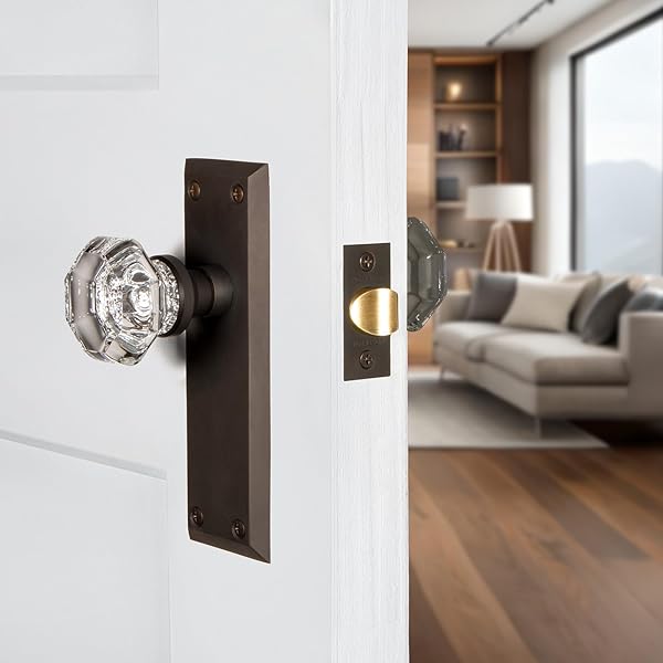 NOSTALGIC WAREHOUSE NEW YORK & WALDORF CRYSTAL DOOR KNOB WITH PLATE