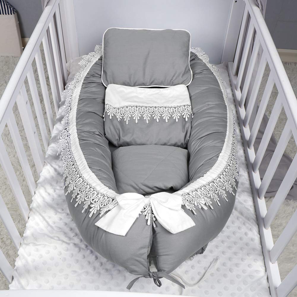 Baby nest 100 Soft Cotton Newborn Lounger for 012 Month Portable Crib