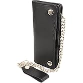 Milwaukee Leather MLW7812 Men's 8” Leather Long Bi-Fold Biker Wallet w/Anti-Theft Stainless Steel Chain - One Size