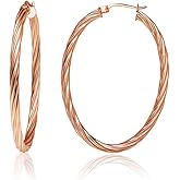 Sterling Silver 3mm Oval Twist Hoop Earrings, Choose Size and Color