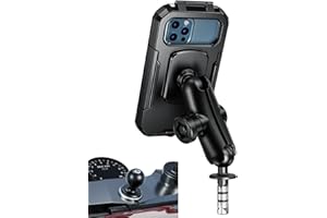 iMESTOU Waterproof Motorcycle Fork Stem Phone Mount Case 1" Ball Bike Phone Holder Anti-Theft with B Size Double Socket Arms 