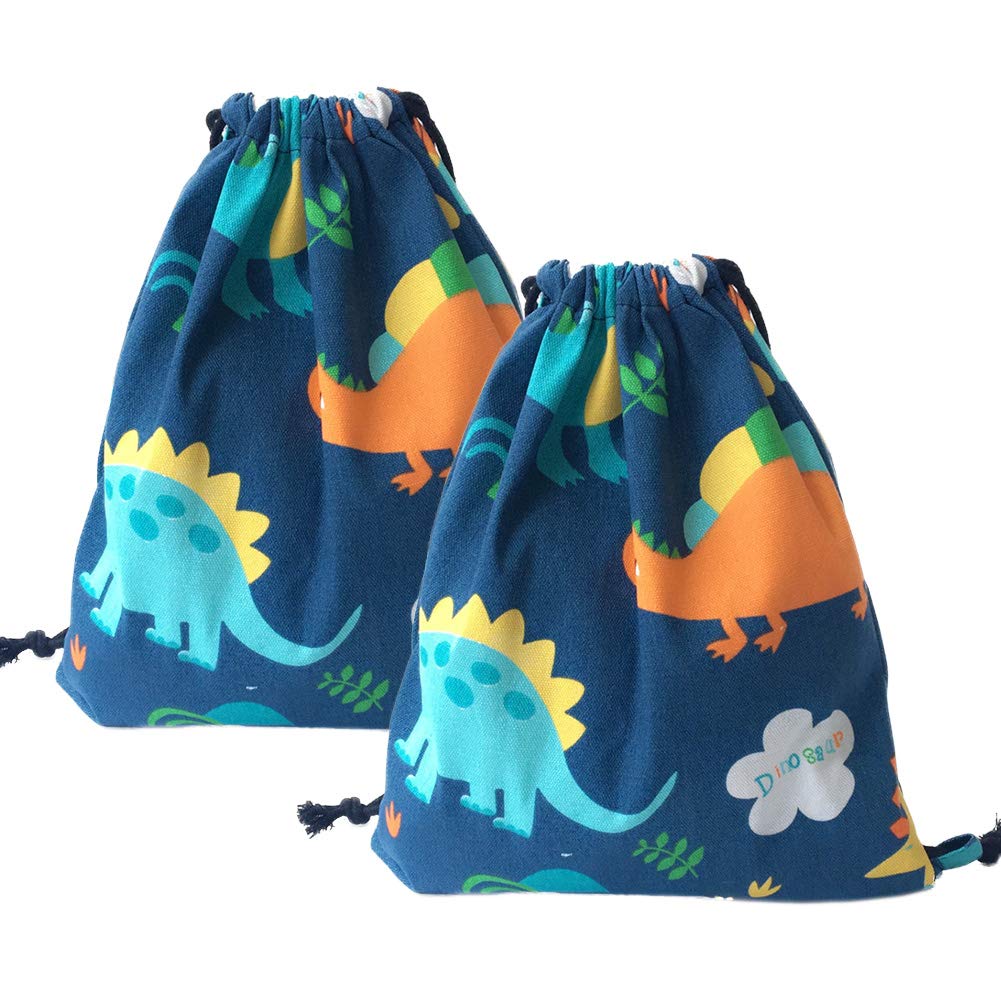 YUIP 2pcs Drawstring Backpack Bag Canvas Sports Drawstring Rucksack Gym Sack Bags Outdoor Folding Organize Bag Dinosaur Party Bags 34 X 40cm