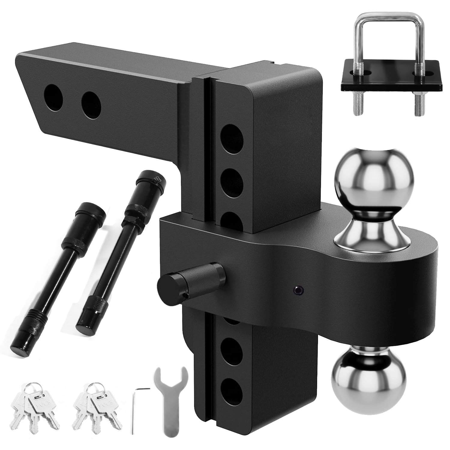 Photo 1 of Heavy Duty Adjustable Trailer Hitch for 2" Receiver - 6" Drop & Rise, 12,500 lbs GTW, Class 3/4 Hitch for Trucks, with 3 Anti-Theft Locking Pins | Aluminum Drop Hitch