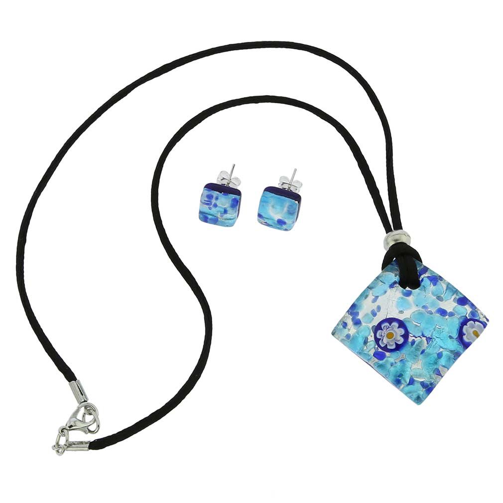 Glass Of Venice Murano Glass Venetian Reflections Necklace and Earrings Set - Aqua Blue