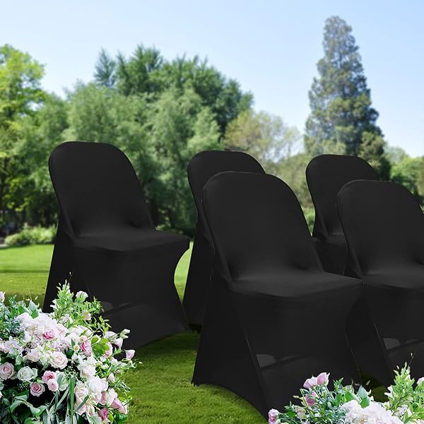 BABENEST 100PCS SPANDEX FOLDING CHAIR COVERS, HALLOWEEN UPGRADED UNIVERSAL STRETCH WASHABLE FITTED CHAIR SLIPCOVERS PROTECTOR FOR WEDDING, HOLIDAYS, BANQUET, PARTY, CELEBRATION (BLACK)
