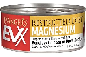 EVANGER'S Evanger’s EVX Restricted Diet Magnesium Canned Cat Food – 24 Count, 5.5 oz Cans Each – Boneless Chicken in Broth with Berries – Grain Free, Limited Ingredients, Stew Style
